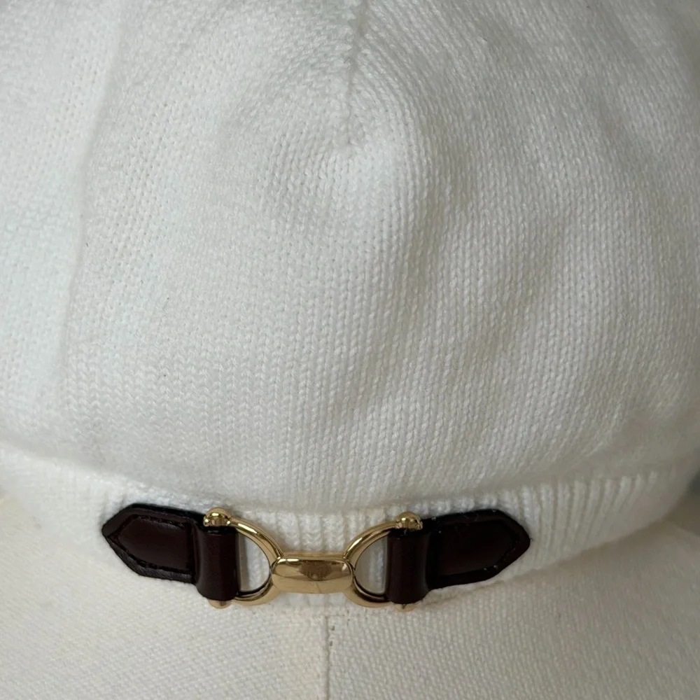 Janie and Jack Bridle Bit Ivory Knit Beret with Equestrian Inspiration - 2T to 3